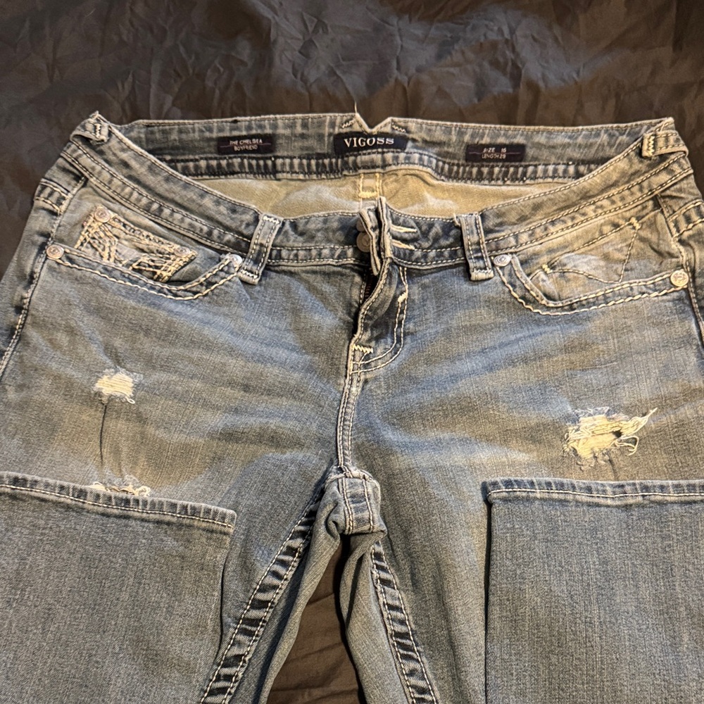 Vigoss Women's Light Blue Distressed Boyfriend Jeans